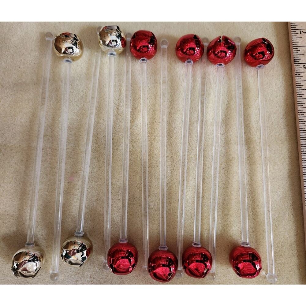 Metal & Plastic Christmas Jingle Bell Stirrers Swizzles Barware